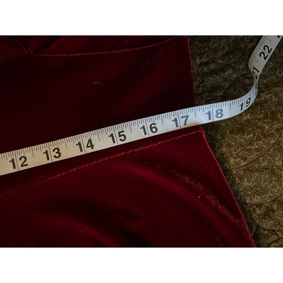 Deep red velvet maxi dress faux wrap wide midriff  v neck long sleeve party - Picture 9 of 11